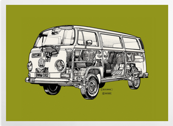 'Olive Green Camper Van' Art Prints