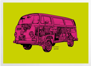 'Lime/Pink Camper Van' Art Prints