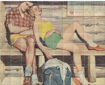 'Sleepy Couple' Ceramic Tile Mural