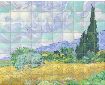 'A Wheatfield with Cypresse' Ceramic Tile Mural