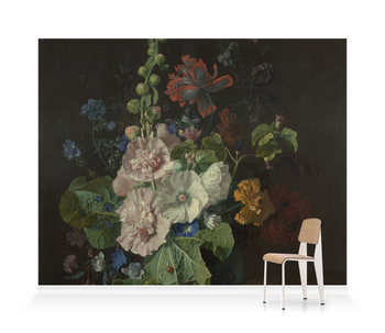 'Hollyhocks and Other Flowers in a Vase' Wallpaper Mural