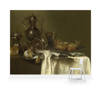 'Pewter and Silver Vessels and a Crab' Wallpaper Mural