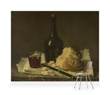 'Still Life with Bottle, Glass and Loaf' Wallpaper Mural