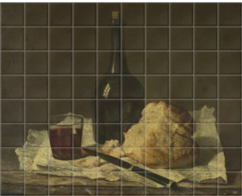 'Still Life with Bottle, Glass and Loaf' Ceramic Tile Mural