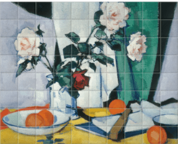 'Roses (verso: Portrait of a Woman)' Ceramic Tile Mural