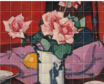 'Pink Roses, Chinese Vase' Ceramic Tile Mural