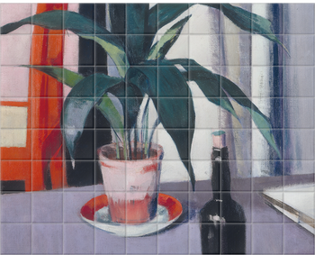 'Aspidistra and Bottle on Table' Ceramic Tile Mural