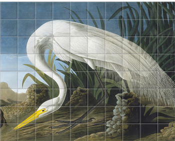 'Great Egret, Casmerodius Albus' Ceramic Tile Mural