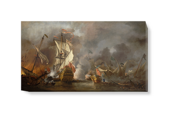 'An English Ship In Action With Barbary Ships' Canvas Wall Art