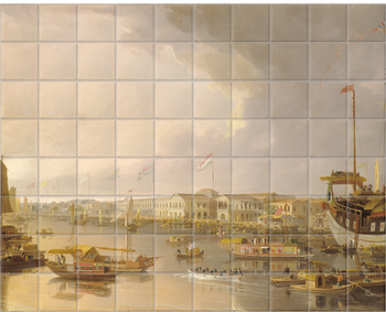 'A View of the European Factories at Canton' Ceramic Tile Mural