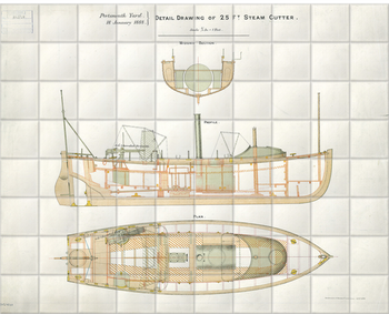 'Profile plan of a 25 foot Steam Cutter' Ceramic Tile Mural