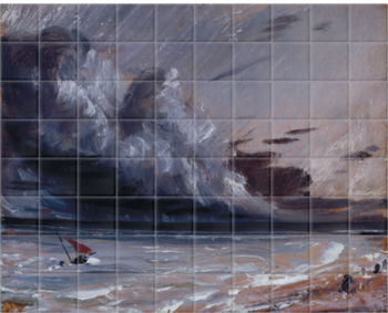 'Coast Scene with Stormy Sea' Ceramic Tile Mural