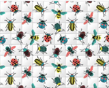 'White Myriad of Beetles' Ceramic Tile Murals