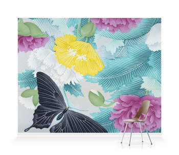 'Butterflies and Chrysanthemums' Wallpaper Mural
