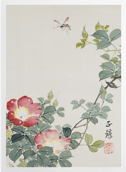 'Wasp, Red Flower & Foliage' Art Prints