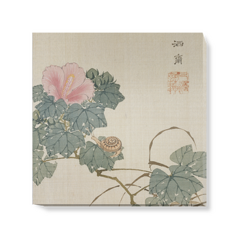 'Snail, Pink Flower and Foliage' Canvas Wall Art