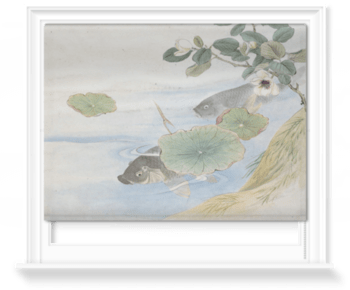 'Grey Fish, Water Lily and White Flower' Roller Blind