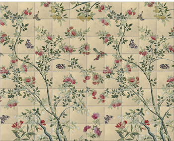 'Camellia Chinoiserie Parchment' Ceramic tile murals