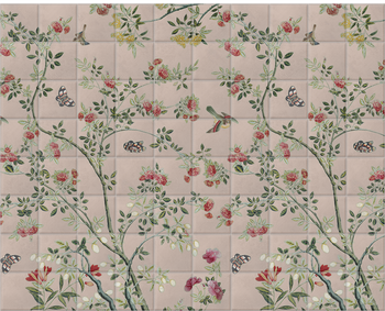 'Camellia Chinoiserie Plaster Pink' Ceramic tile murals