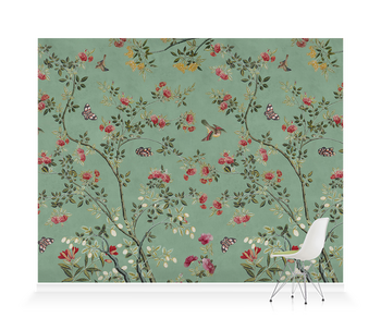 'Camellia Chinoiserie Jade Green' Wallpaper murals