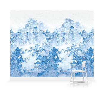 'Ming Mountain Scenic China Blue' Wallpaper murals