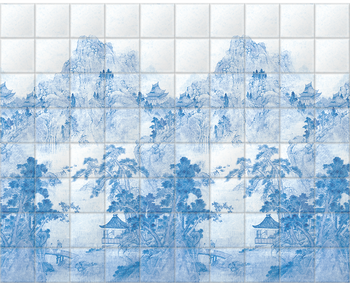 'Ming Mountain Scenic China Blue' Ceramic tile murals