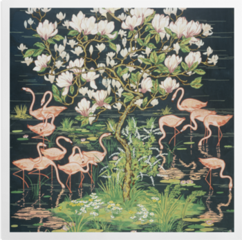 'Flamingoes and Magnolia Panel' Art prints