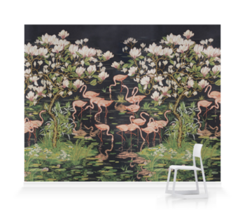 'Flamingoes and Magnolia Scenic Midnight' Wallpaper murals