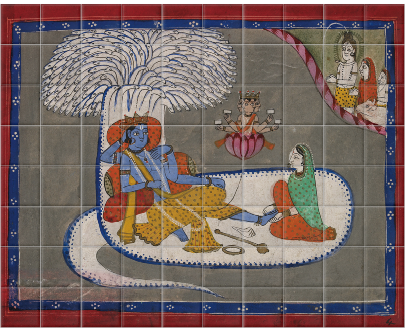 'Vishnu Reclining on the Serpent Shesha' Ceramic Tile Mural