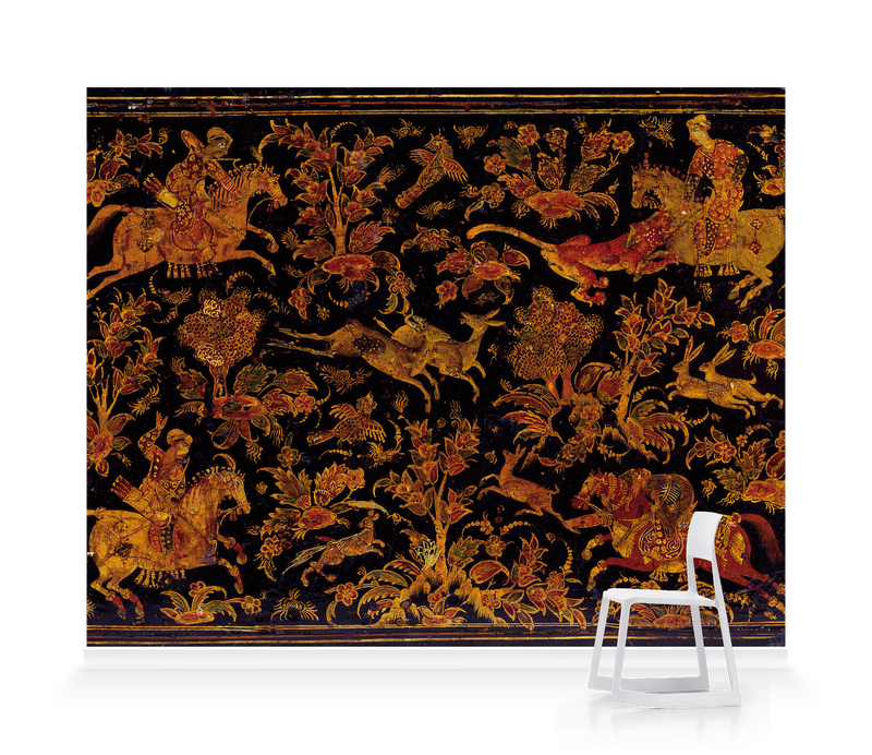 'Writing Cabinet Decorated with Hunting Scenes' Wallpaper Mural