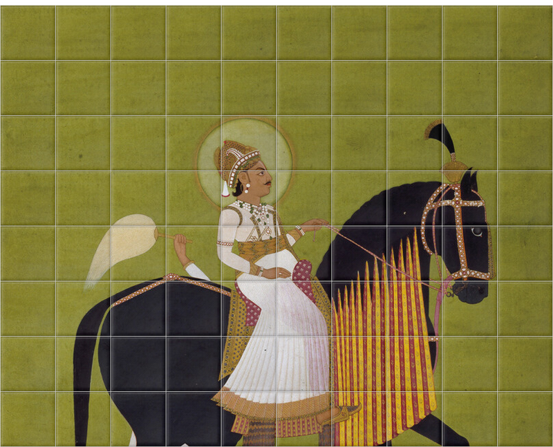 'Maharaja Sawai Pratap Singh Rides the Horse Dhajrao' Ceramic Tile Mural
