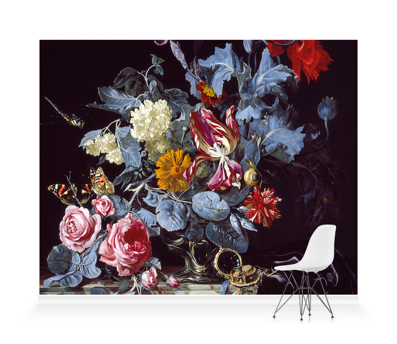 'A Vase of Flowers with a Watch' Wallpaper Mural