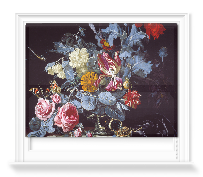 'A Vase of Flowers with a Watch' Roller Blind