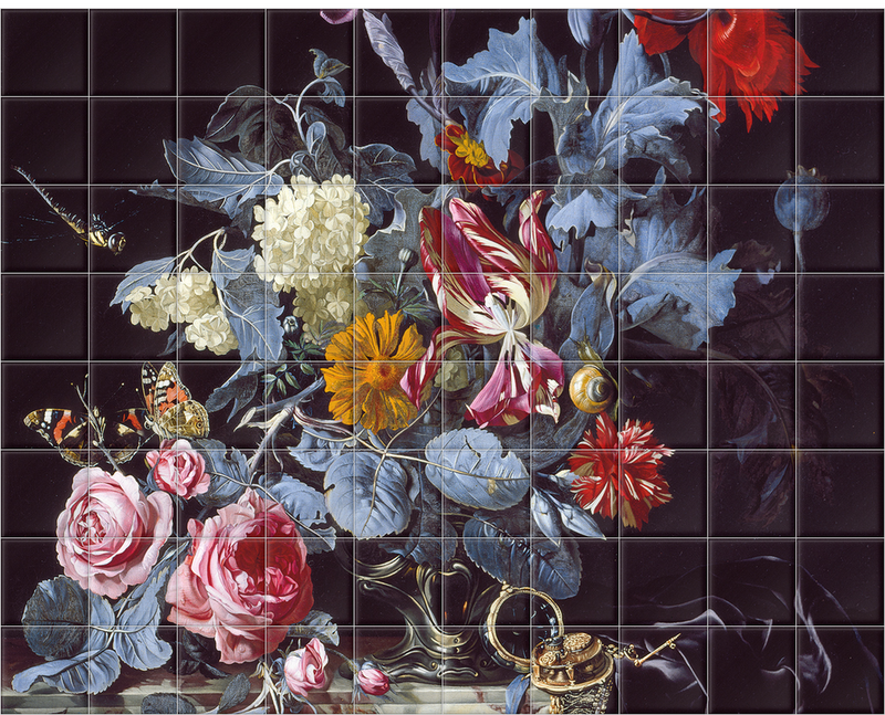 'A Vase of Flowers with a Watch' Ceramic Tile Mural