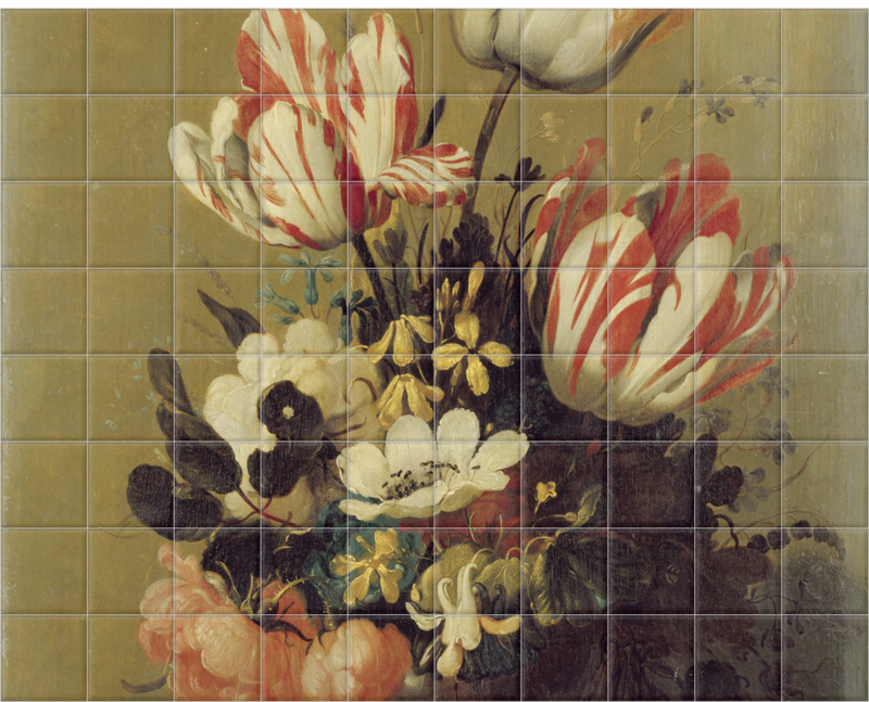 'A Vase of Flowers with Snails and Shells' Ceramic Tile Mural