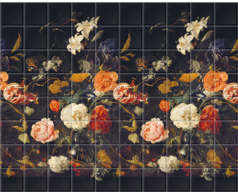 'De Heem Floral Bouquet Scenic Midnight' Ceramic tile murals