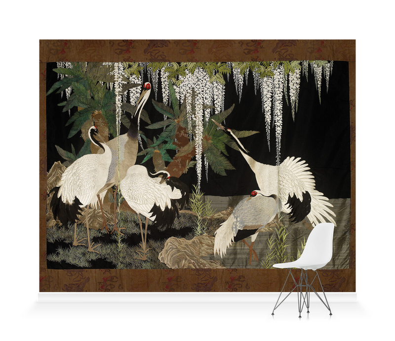 'Cranes, Cycads, and Wisteria' Wallpaper Murals