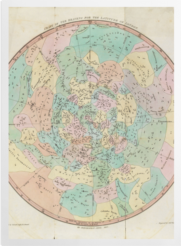 'A Chart of the Heavens for the Latitude of London, c.1825' Art prints