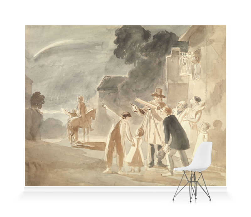 'Looking at Halley's Comet, watercolour by John James Chalon (1835)' Wallpaper Murals