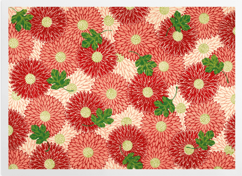 'Red floral & green foliage' Art Prints