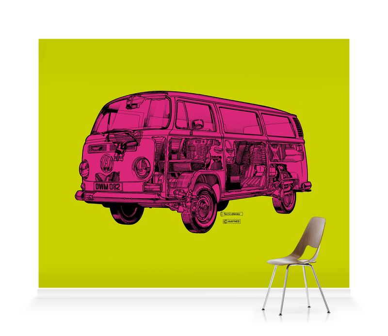 'Lime/Pink Camper Van' Wallpaper Mural