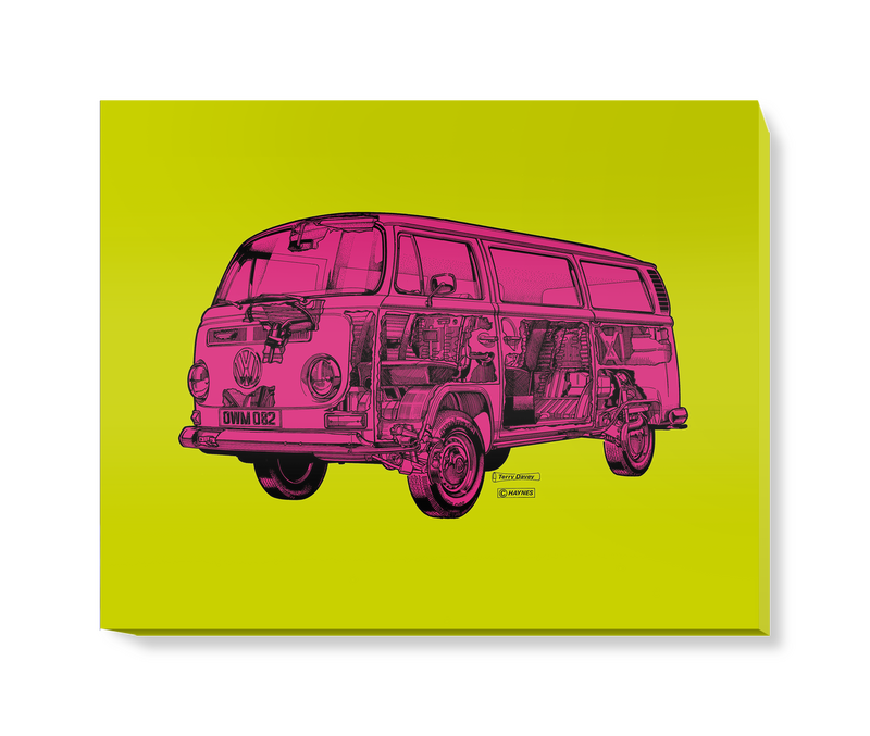 'Lime/Pink Camper Van' Canvas Wall Art