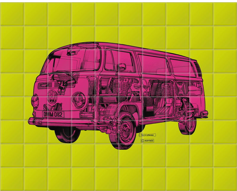 'Lime/Pink Camper Van' Ceramic Tile Mural
