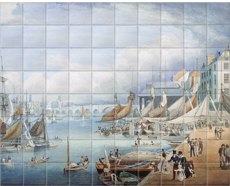 'London Bridge from Custom House Quay' Ceramic Tile Mural