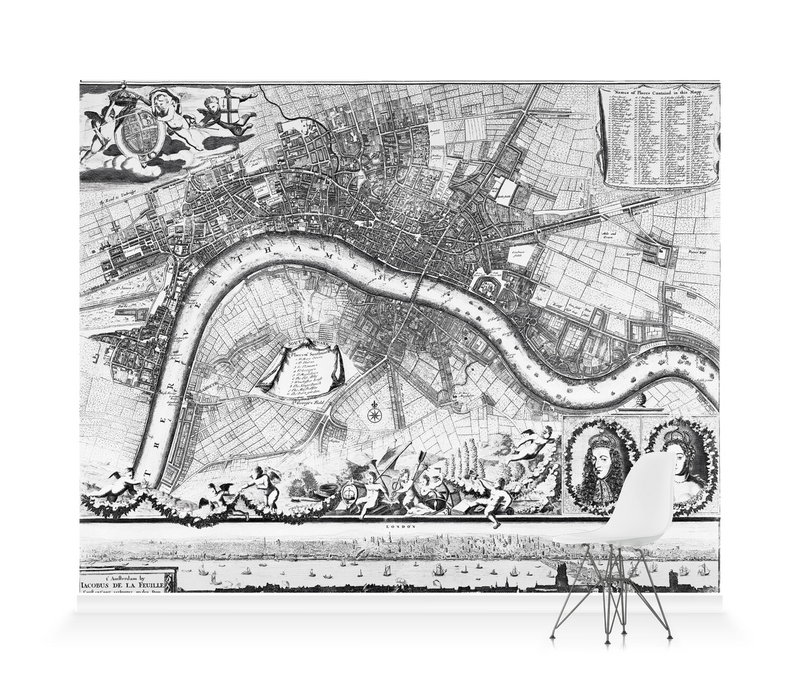 'Jacobus de la Feuille Map of Westminster' Wallpaper Mural