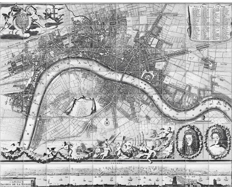 'Jacobus de la Feuille Map of Westminster' Ceramic Tile Mural