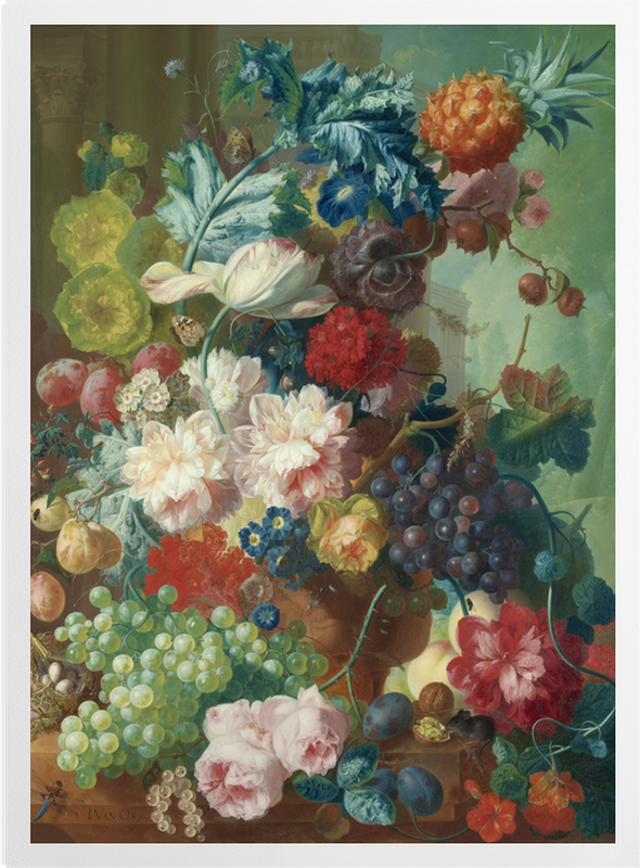 'Fruit and Flowers in a Terracotta Vase' Art Prints