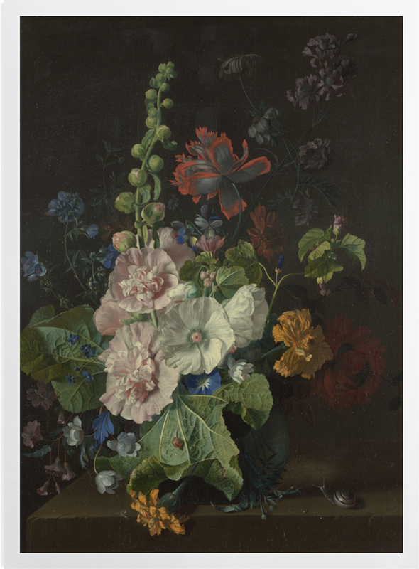 'Hollyhocks and Other Flowers in a Vase' Art Prints
