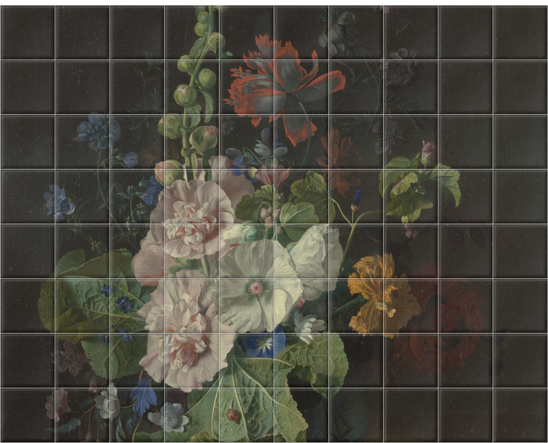 'Hollyhocks and Other Flowers in a Vase' Ceramic Tile Mural