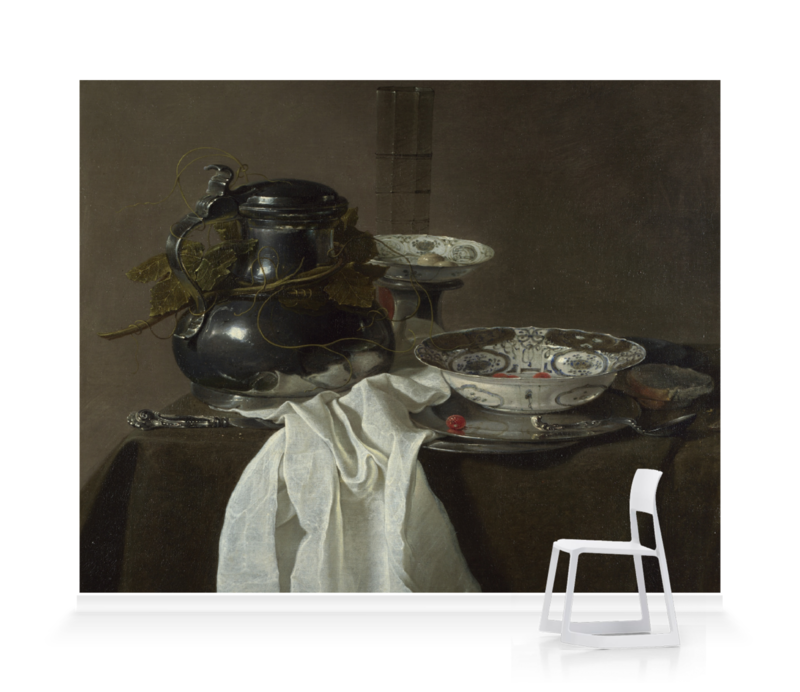 'Still Life with a Pewter Flagon and Two Ming Bowls' Wallpaper Mural